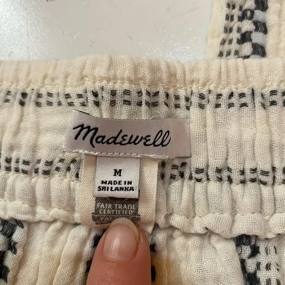 Madewell Lightspun Balloon Drawstring Pull-On Pants, Size Medium, White & Black - Picture 6 of 10